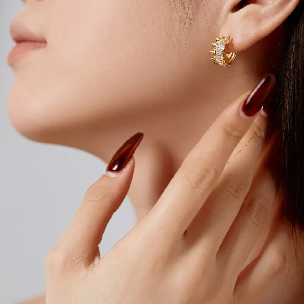 Wholesale New S925 Sterling Silver Women's Pleated Zirconia Inlay Design Earrings