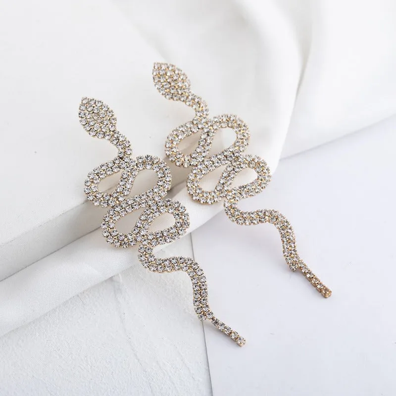 Wholesale Niche Design Snake-shaped Snake Head Full of Diamonds Multi-layer Round Dangling Earrings