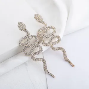 Wholesale Niche Design Snake-shaped Snake Head Full of Diamonds Multi-layer Round Dangling Earrings