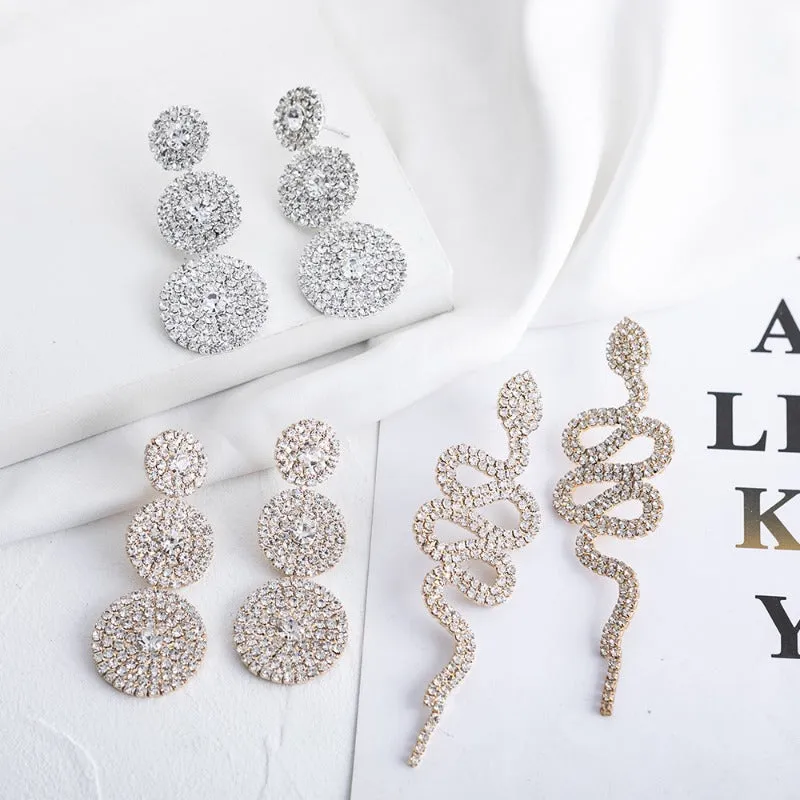 Wholesale Niche Design Snake-shaped Snake Head Full of Diamonds Multi-layer Round Dangling Earrings