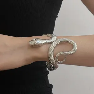 Wholesale Niche designer retro metal snake-shaped open self-discipline bracelet for men and women, high-end exquisite plain ring Bracelet