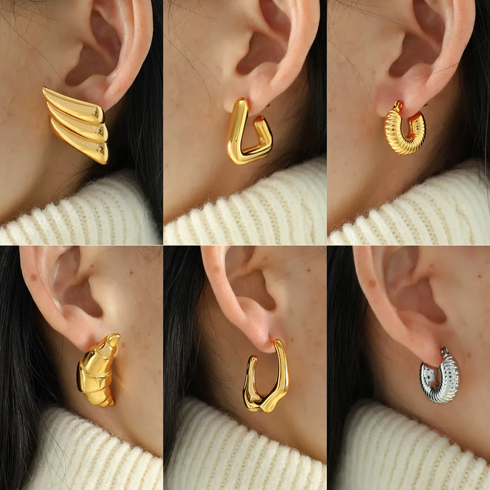 Wholesale Niche Diamond Geometric Horn Thread Earrings