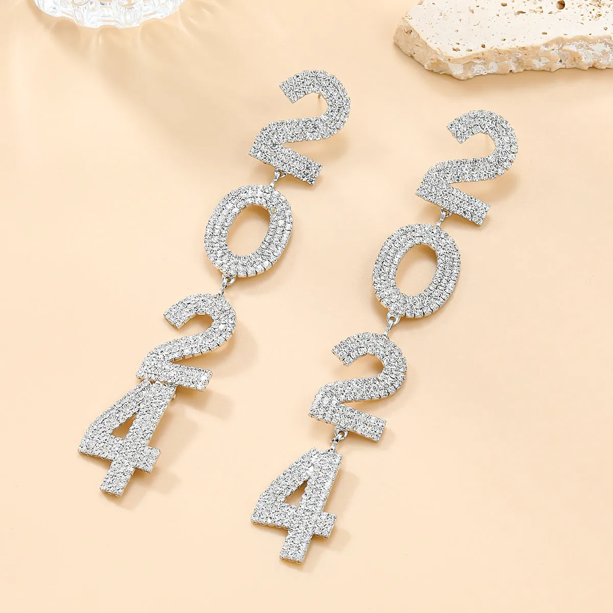 Wholesale Numbers 2024 Exaggerated Full Diamond Earrings
