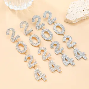 Wholesale Numbers 2024 Exaggerated Full Diamond Earrings