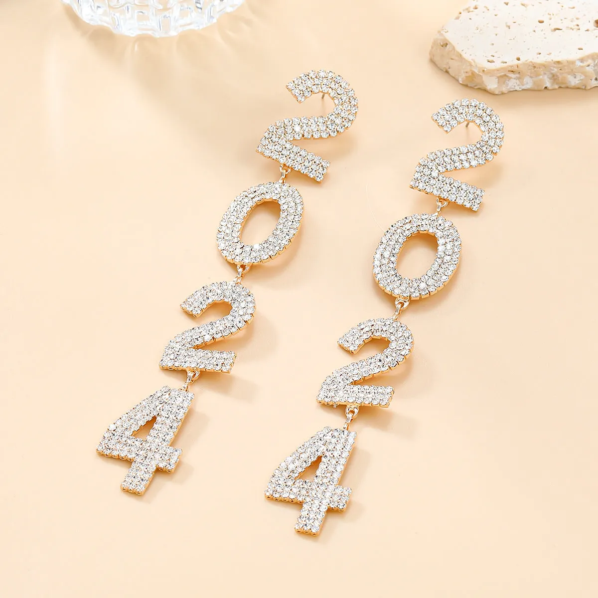 Wholesale Numbers 2024 Exaggerated Full Diamond Earrings