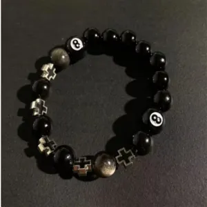 Wholesale Obsidian Cross Billiard Bracelet Beaded Bracelet