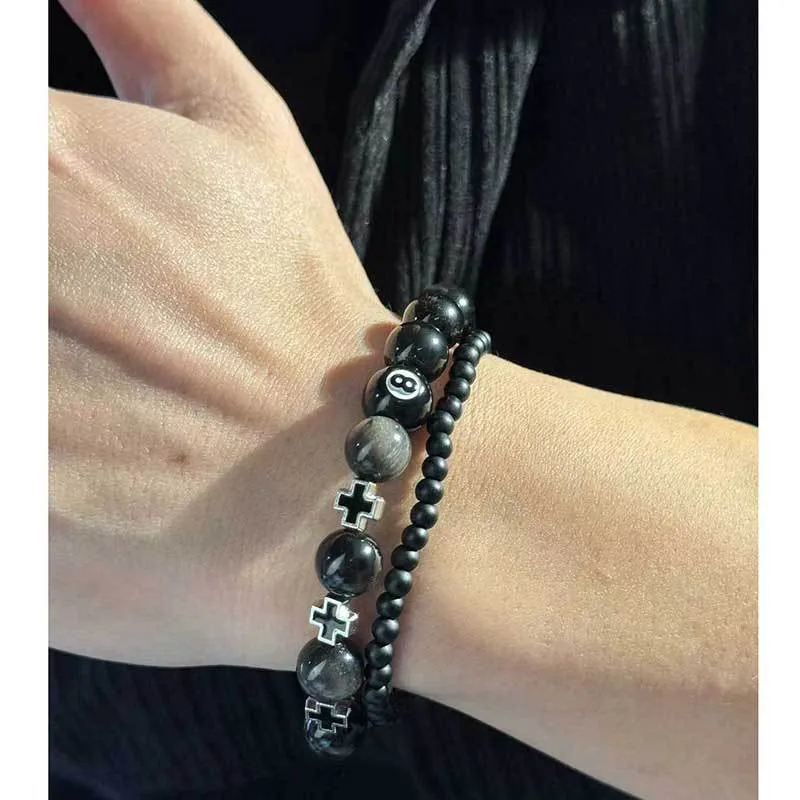 Wholesale Obsidian Cross Billiard Bracelet Beaded Bracelet