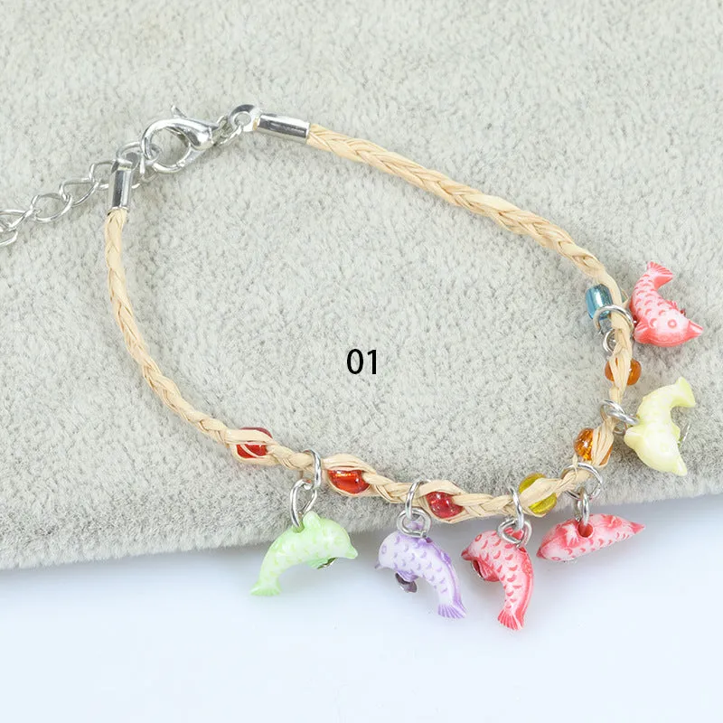 Wholesale Ocean Collection Clover Braided Macaron Colors Bracelet