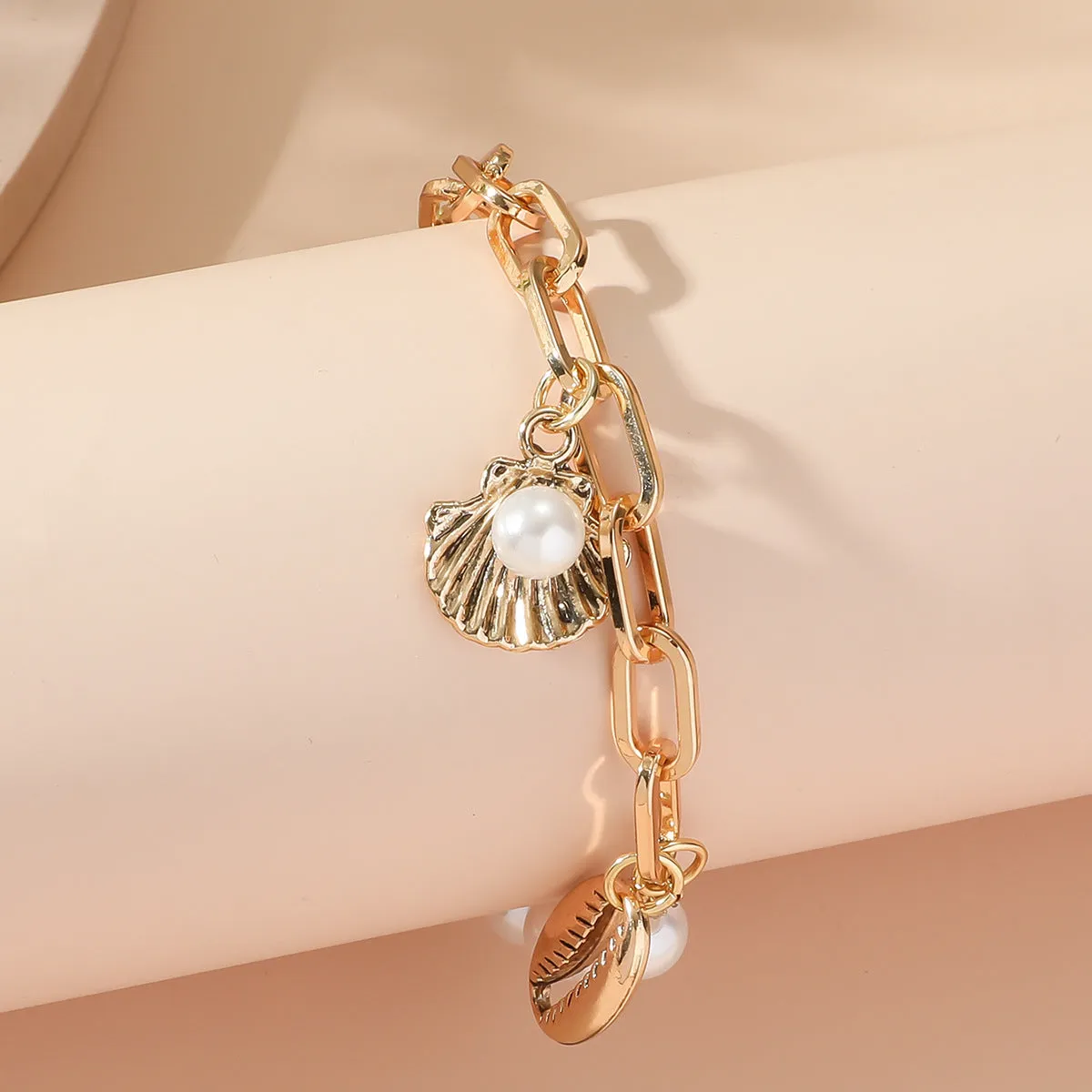 Wholesale Ocean Series Beach Starfish Shell Pendant Pearl Stitching Bracelet
