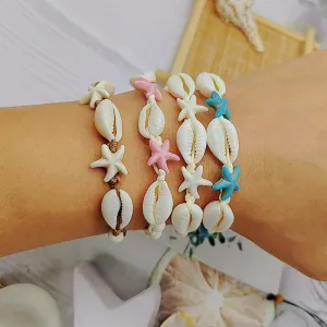 Wholesale Ocean Style Blue Turquoise Natural Shell Handmade Braided Bracelet