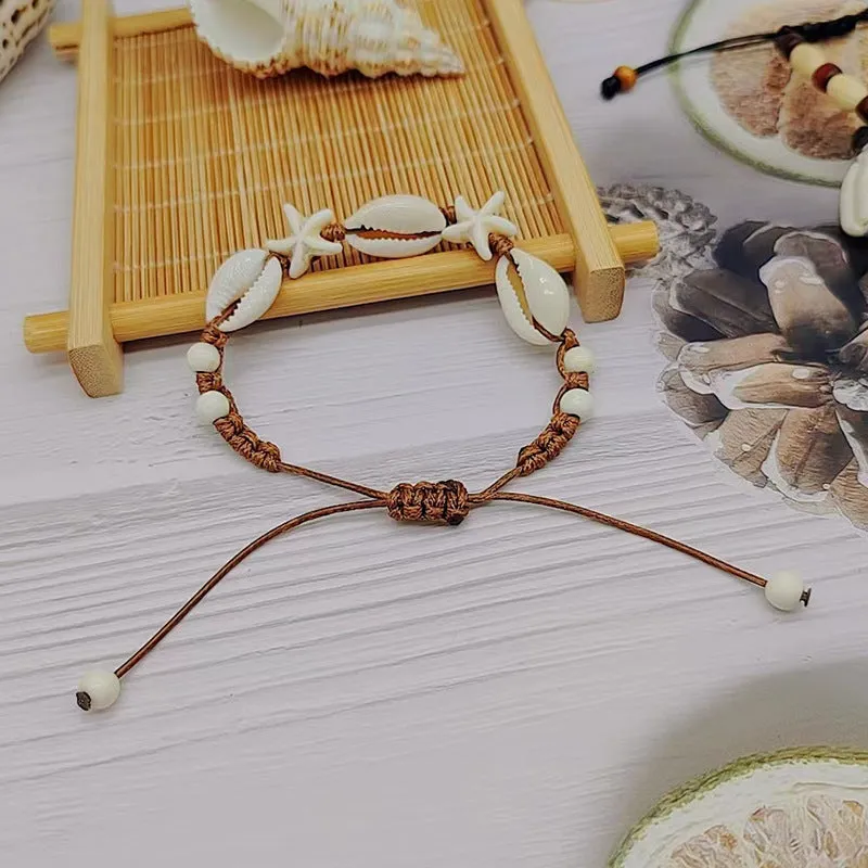 Wholesale Ocean Style Blue Turquoise Natural Shell Handmade Braided Bracelet