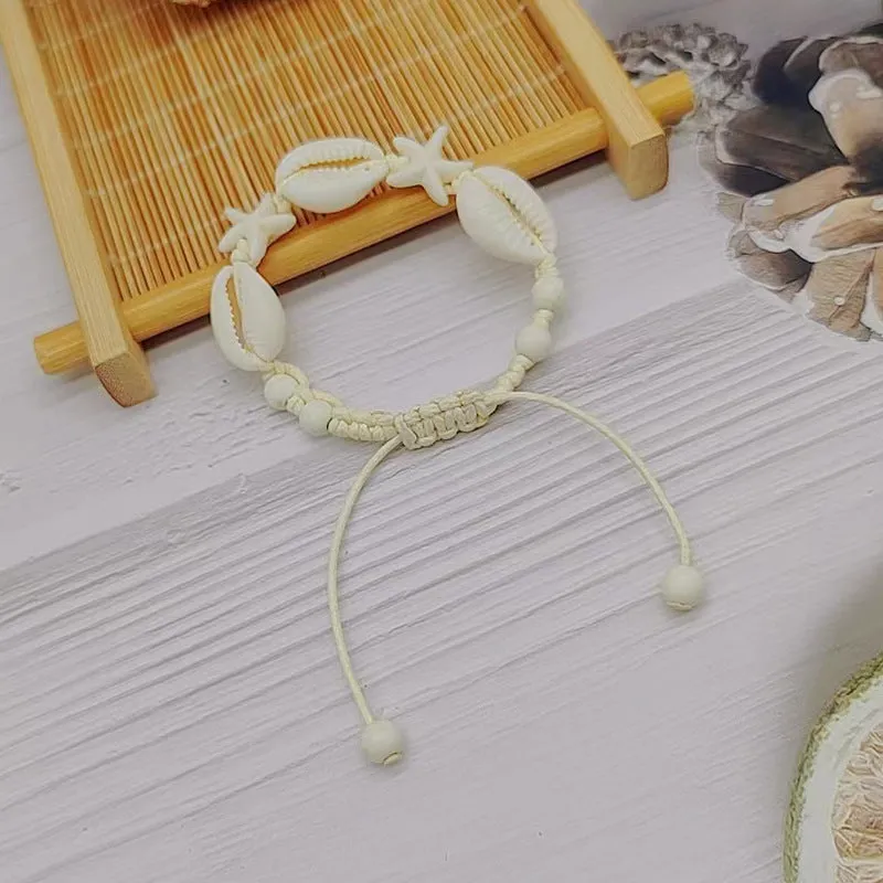 Wholesale Ocean Style Blue Turquoise Natural Shell Handmade Braided Bracelet