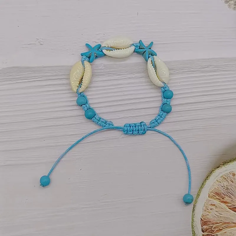 Wholesale Ocean Style Blue Turquoise Natural Shell Handmade Braided Bracelet