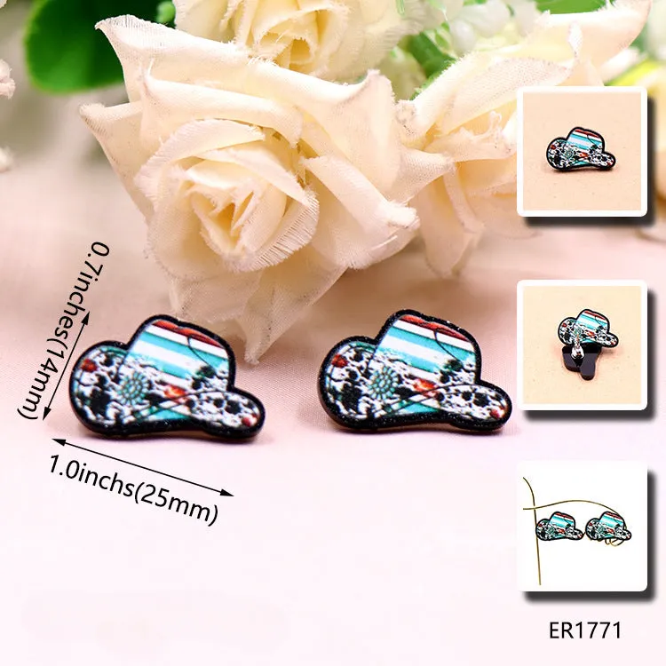 Wholesale of 10PCS/PACK Western Animal Pattern Denim Hat Acrylic Earrings
