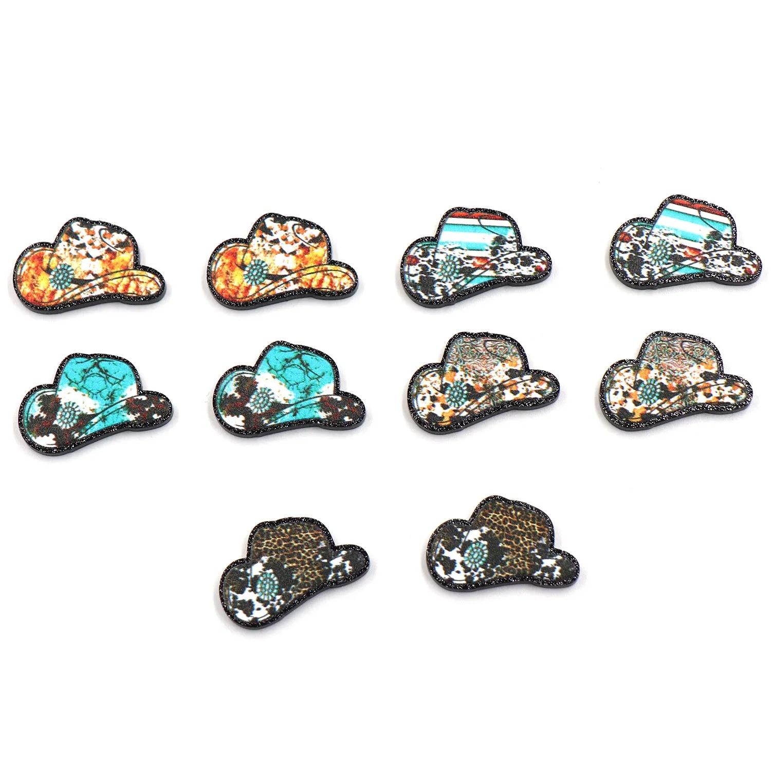 Wholesale of 10PCS/PACK Western Animal Pattern Denim Hat Acrylic Earrings