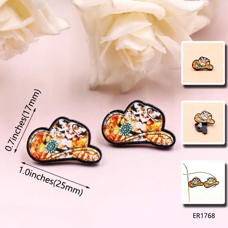 Wholesale of 10PCS/PACK Western Animal Pattern Denim Hat Acrylic Earrings