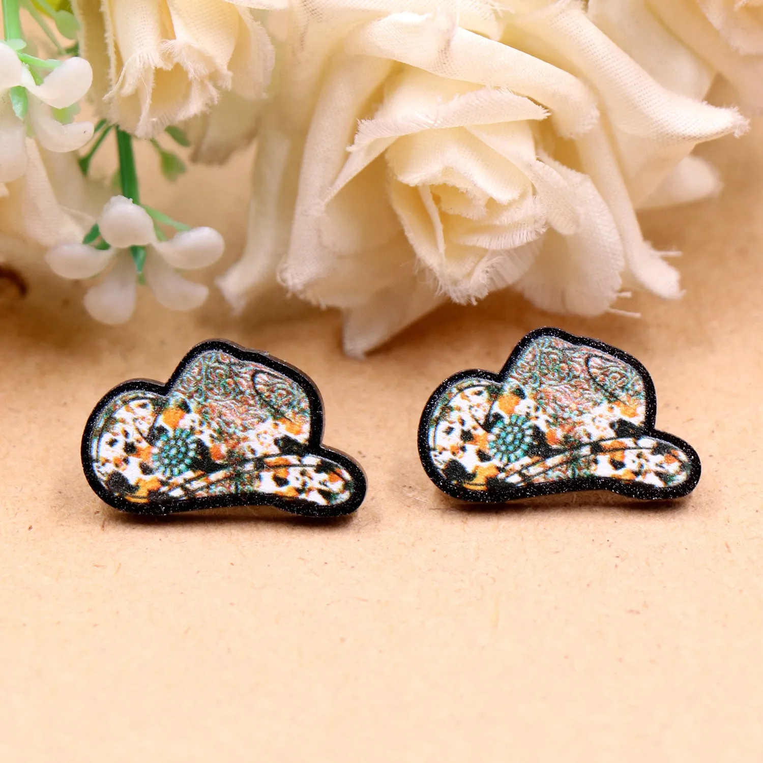 Wholesale of 10PCS/PACK Western Animal Pattern Denim Hat Acrylic Earrings