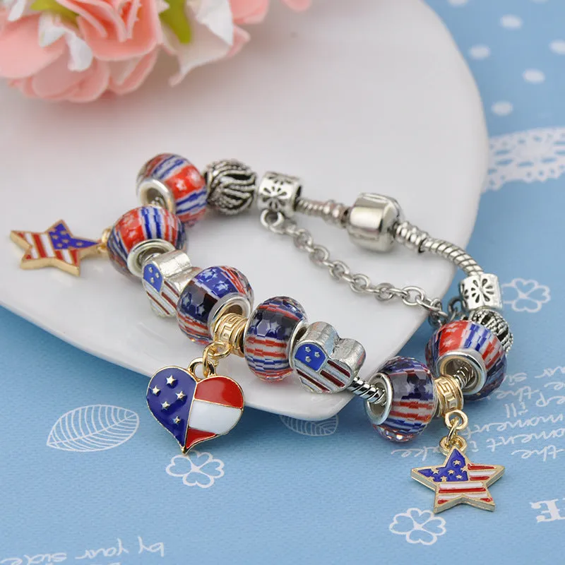 Wholesale of American Flag Beaded Alloy Bracelets