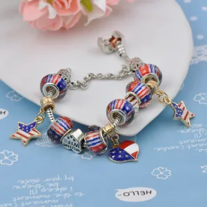 Wholesale of American Flag Beaded Alloy Bracelets
