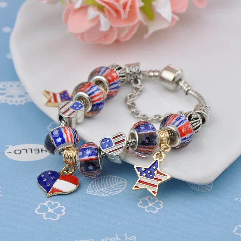 Wholesale of American Flag Beaded Alloy Bracelets