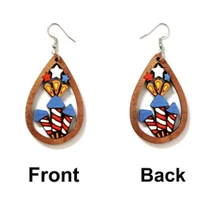 Wholesale of American Independence Day Fireworks Wooden Earrings
