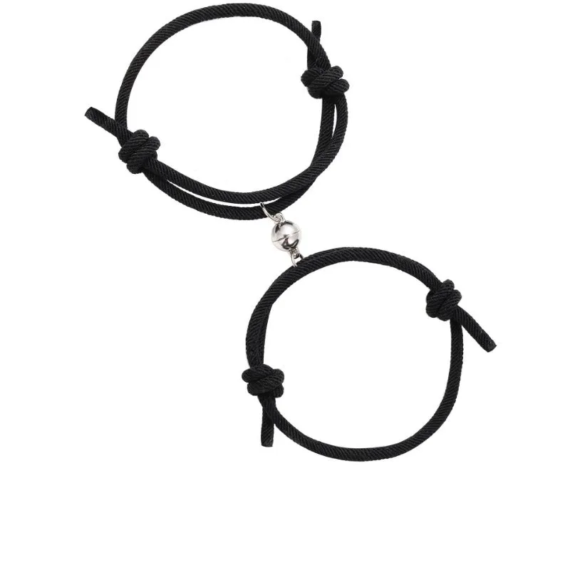 Wholesale of Black and White Rope Alloy Magnetic Couple Bracelets