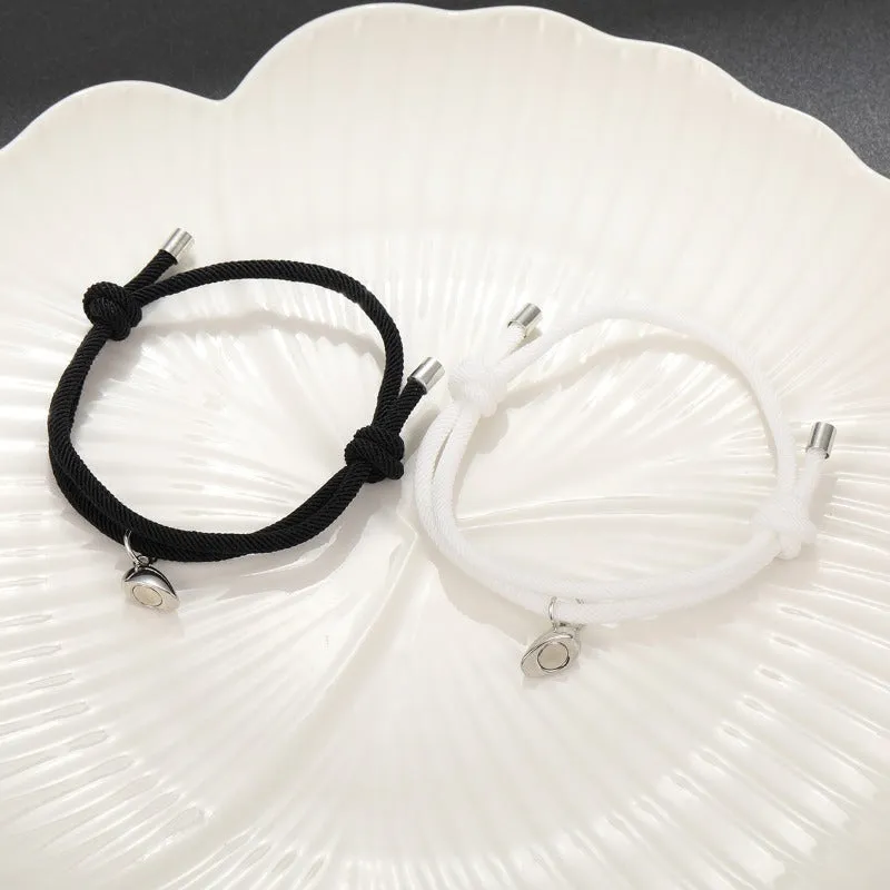 Wholesale of Black and White Rope Alloy Magnetic Couple Bracelets