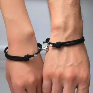 Wholesale of Black and White Rope Alloy Magnetic Couple Bracelets