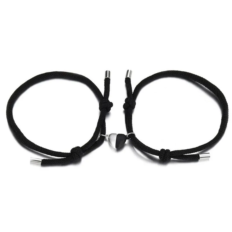 Wholesale of Black and White Rope Alloy Magnetic Couple Bracelets