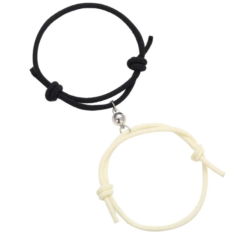 Wholesale of Black and White Rope Alloy Magnetic Couple Bracelets