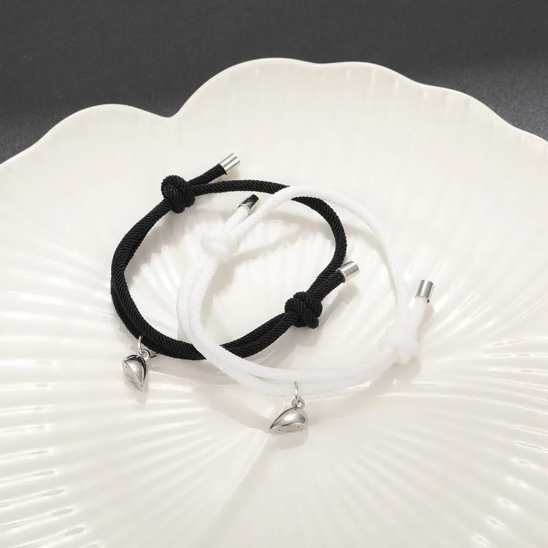 Wholesale of Black and White Rope Alloy Magnetic Couple Bracelets