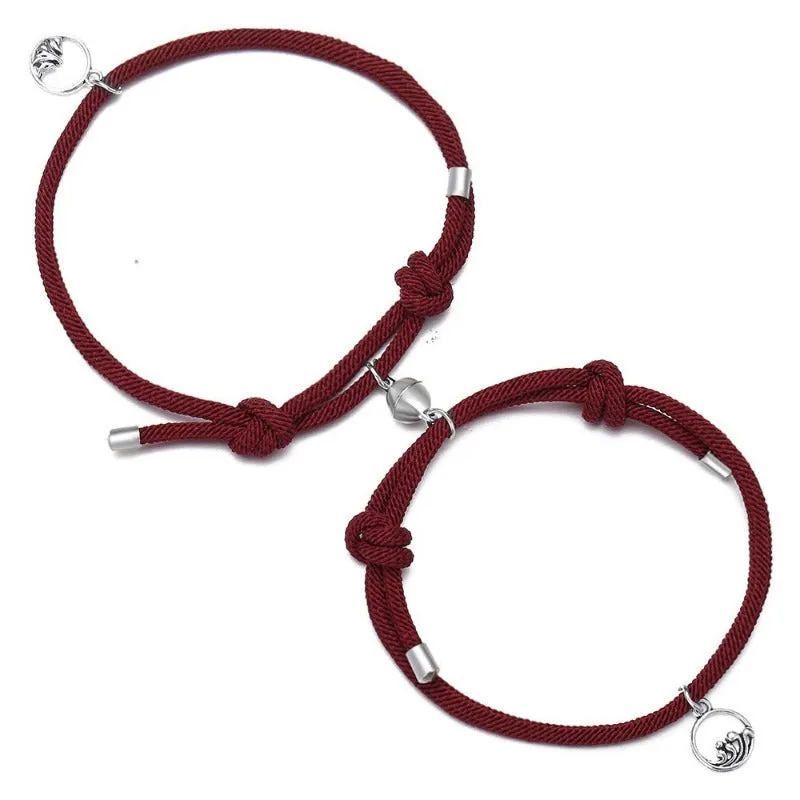 Wholesale of Black and White Rope Alloy Magnetic Couple Bracelets