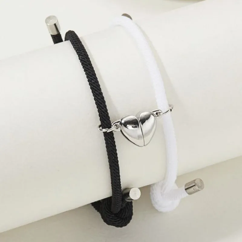 Wholesale of Black and White Rope Alloy Magnetic Couple Bracelets