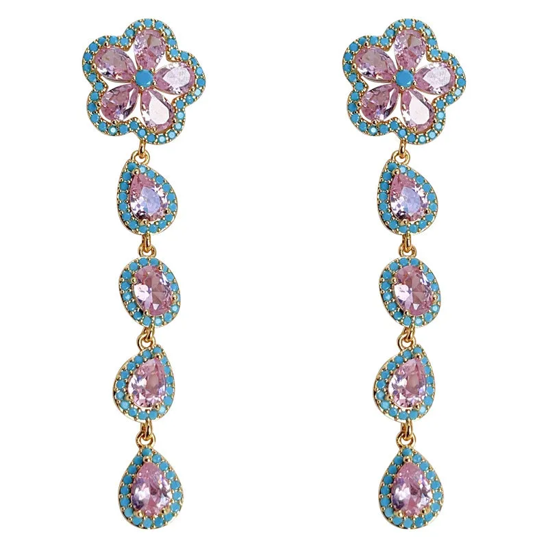Wholesale of Long Copper Inlaid Zircon Earrings