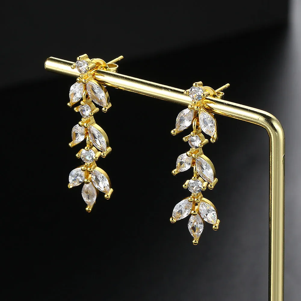 Wholesale of Long Leaf Zircon Copper Earrings
