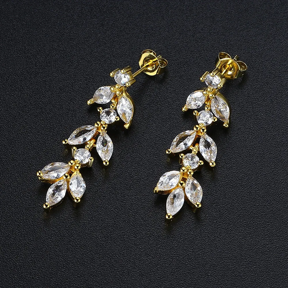 Wholesale of Long Leaf Zircon Copper Earrings