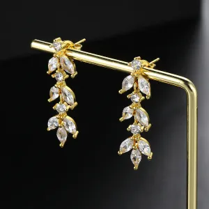 Wholesale of Long Leaf Zircon Copper Earrings