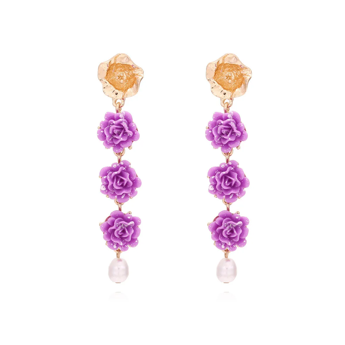 Wholesale of Long Purple Resin Flower Plastic Earrings
