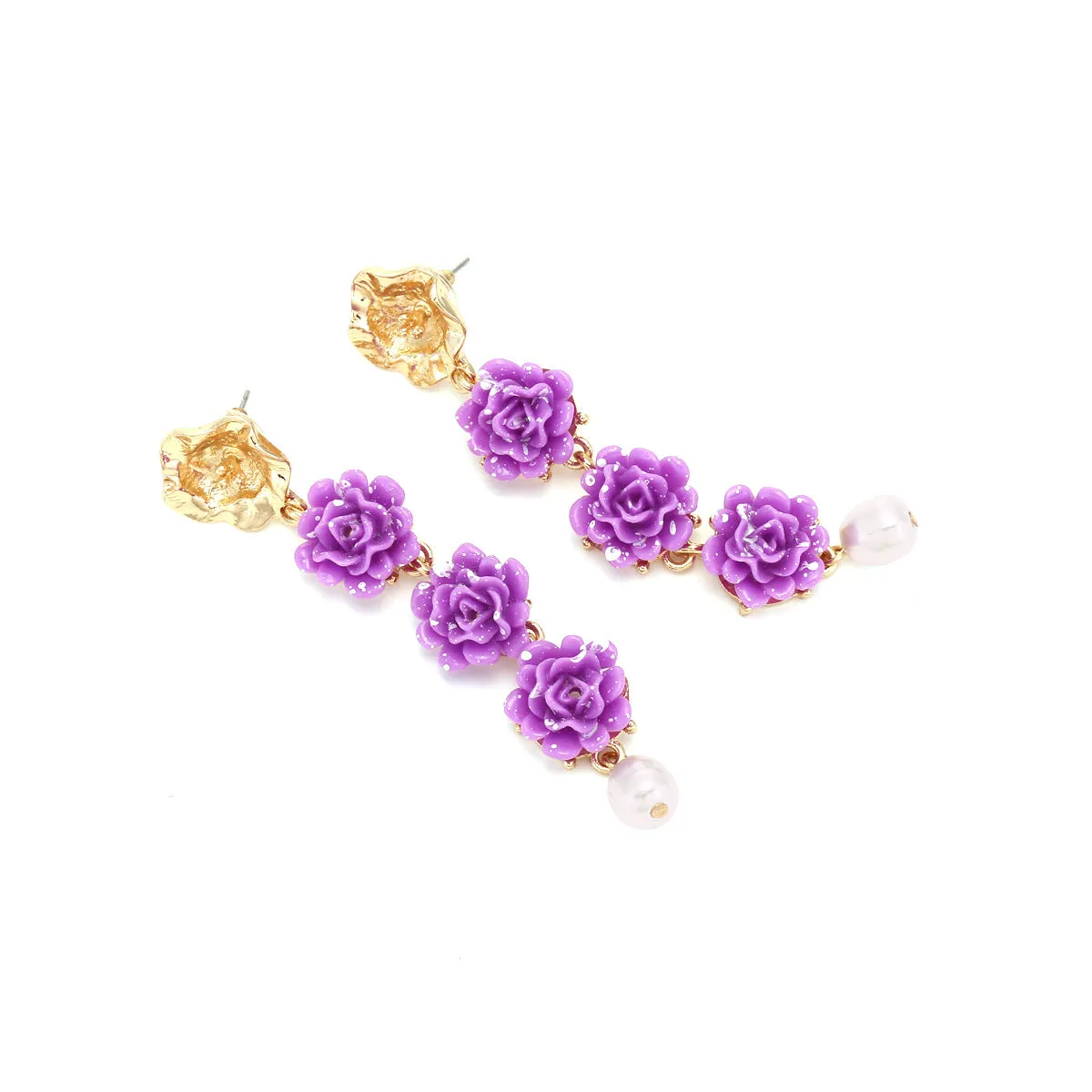 Wholesale of Long Purple Resin Flower Plastic Earrings
