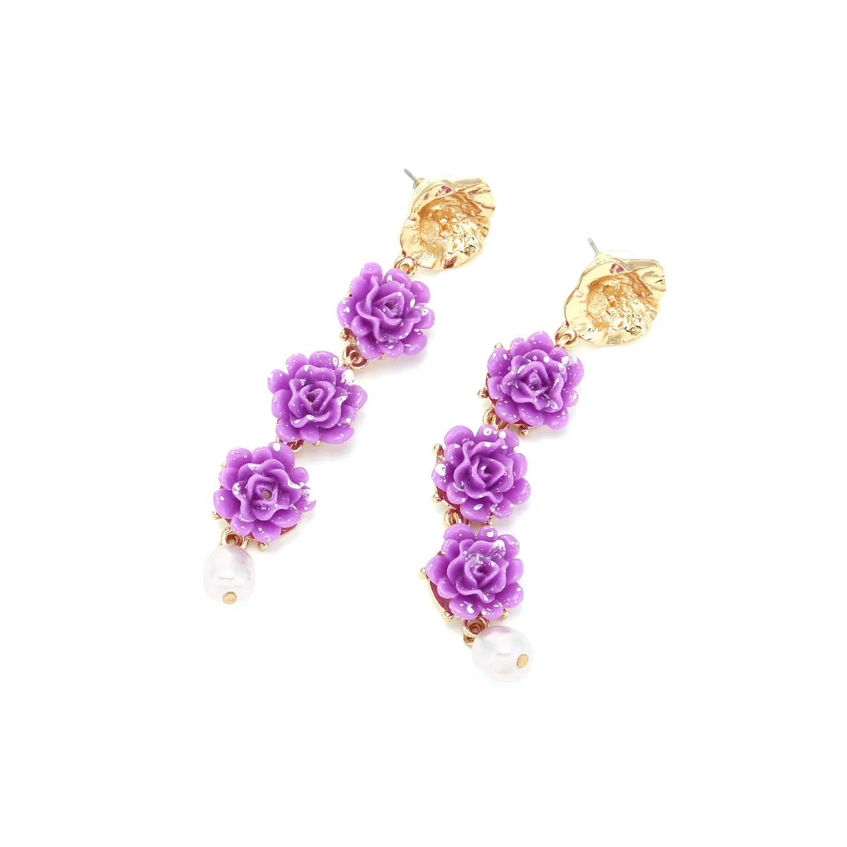 Wholesale of Long Purple Resin Flower Plastic Earrings