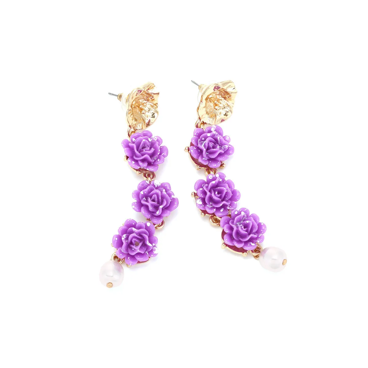 Wholesale of Long Purple Resin Flower Plastic Earrings