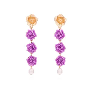Wholesale of Long Purple Resin Flower Plastic Earrings