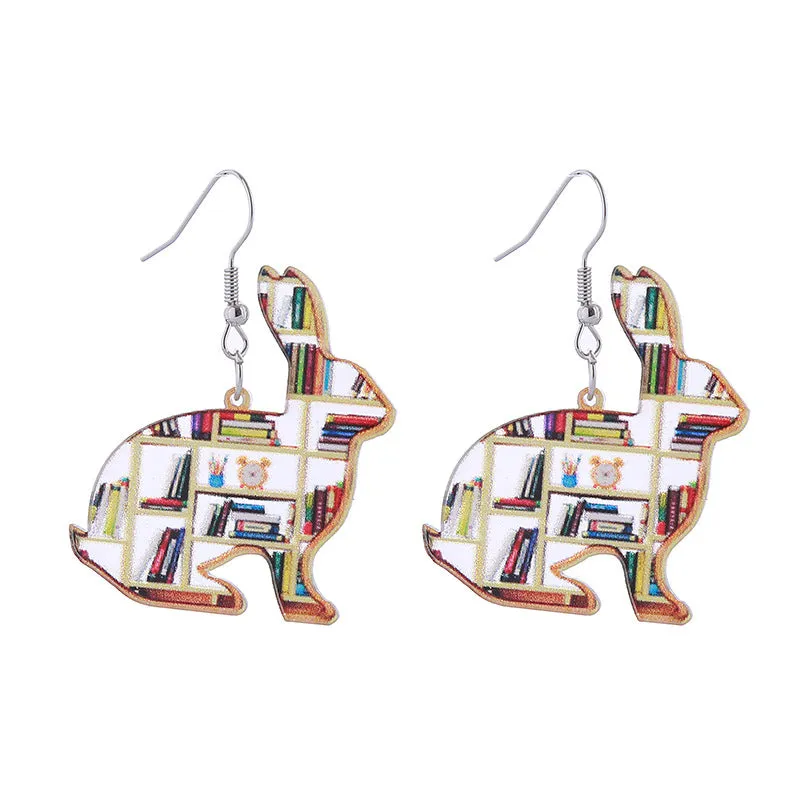 Wholesale of Love Cloud Bookshelf Rabbit Squirrel Book Acrylic Earrings for The Beginning of School Season