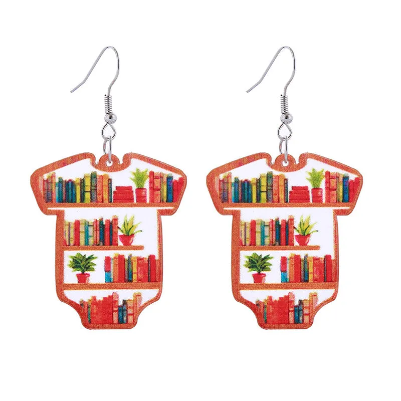 Wholesale of Love Cloud Bookshelf Rabbit Squirrel Book Acrylic Earrings for The Beginning of School Season