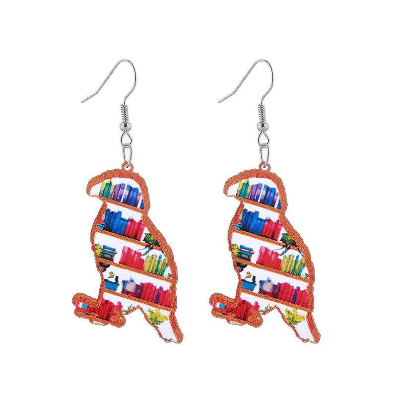 Wholesale of Love Cloud Bookshelf Rabbit Squirrel Book Acrylic Earrings for The Beginning of School Season
