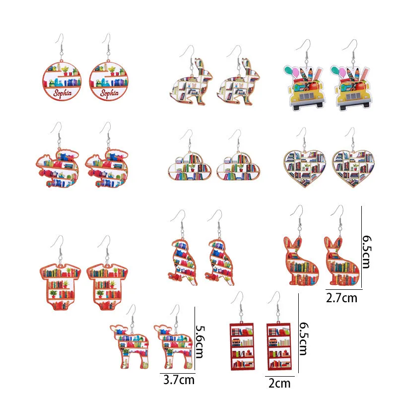 Wholesale of Love Cloud Bookshelf Rabbit Squirrel Book Acrylic Earrings for The Beginning of School Season