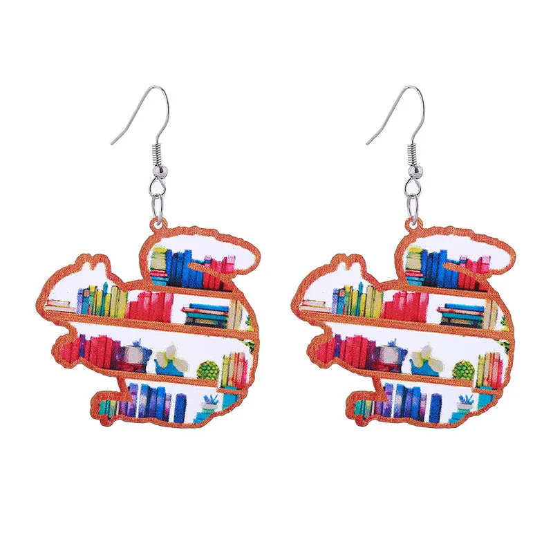 Wholesale of Love Cloud Bookshelf Rabbit Squirrel Book Acrylic Earrings for The Beginning of School Season