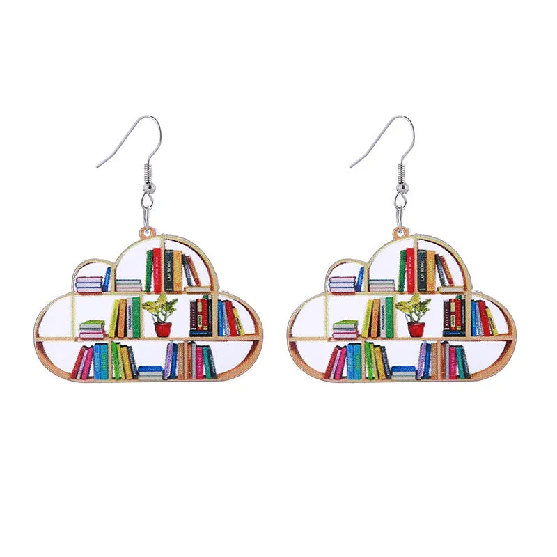 Wholesale of Love Cloud Bookshelf Rabbit Squirrel Book Acrylic Earrings for The Beginning of School Season