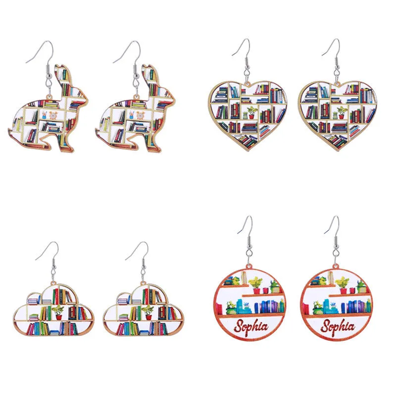 Wholesale of Love Cloud Bookshelf Rabbit Squirrel Book Acrylic Earrings for The Beginning of School Season