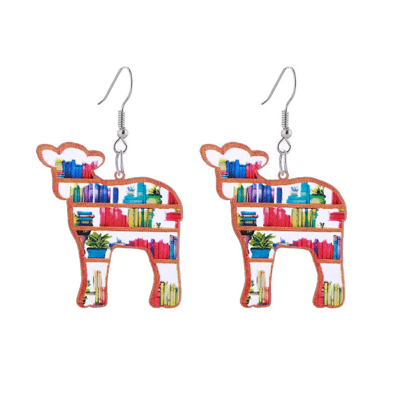 Wholesale of Love Cloud Bookshelf Rabbit Squirrel Book Acrylic Earrings for The Beginning of School Season